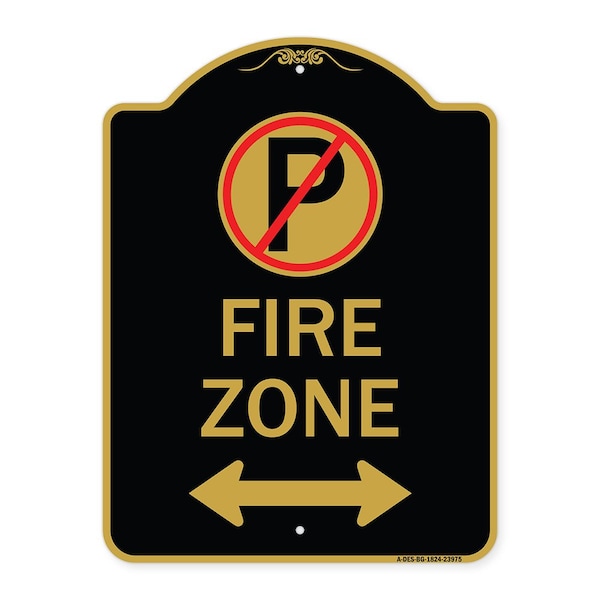 Fire Zone No Parking & Arrow Pointing Left & Right Heavy-Gauge Alum Sign, 18" x 24", BG-1824-23975